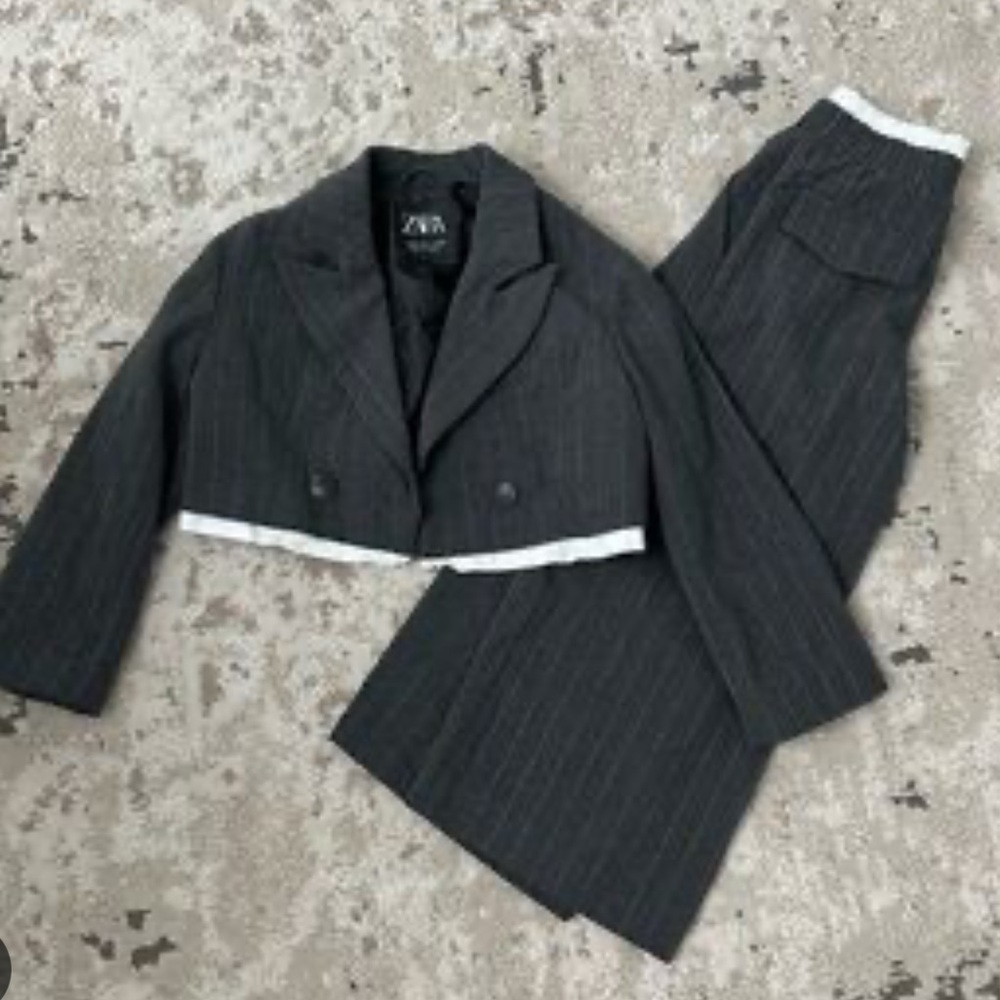 Zara Charcoal Pinstripe Blazer and Trousers set